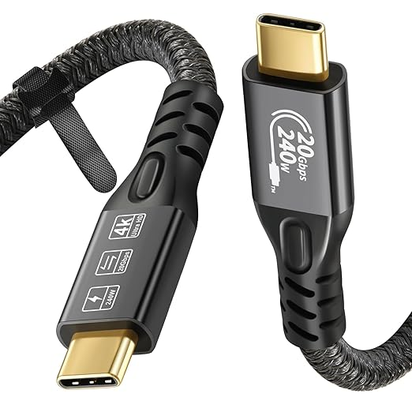 20Gbps USB C 3.2 Gen 2 Cable, Type C 4K@60Hz UHD Video 5A/240W PD3.1 Fast Charge Cord w/E-Marker Compatible with Thunderbolt 3/4 for iPhone MacBook Samsung Galaxy Dell Monitor (20G 240W 1M)