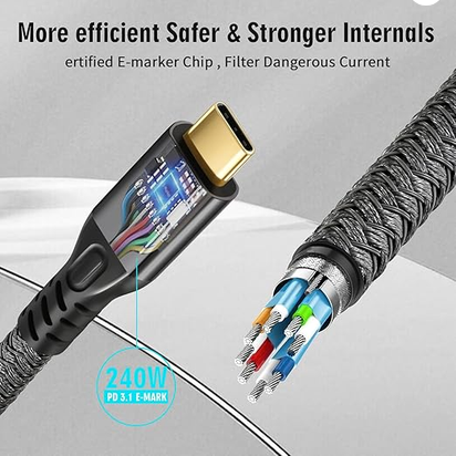 20Gbps USB C 3.2 Gen 2 Cable, Type C 4K@60Hz UHD Video 5A/240W PD3.1 Fast Charge Cord w/E-Marker Compatible with Thunderbolt 3/4 for iPhone MacBook Samsung Galaxy Dell Monitor (20G 240W 1M)